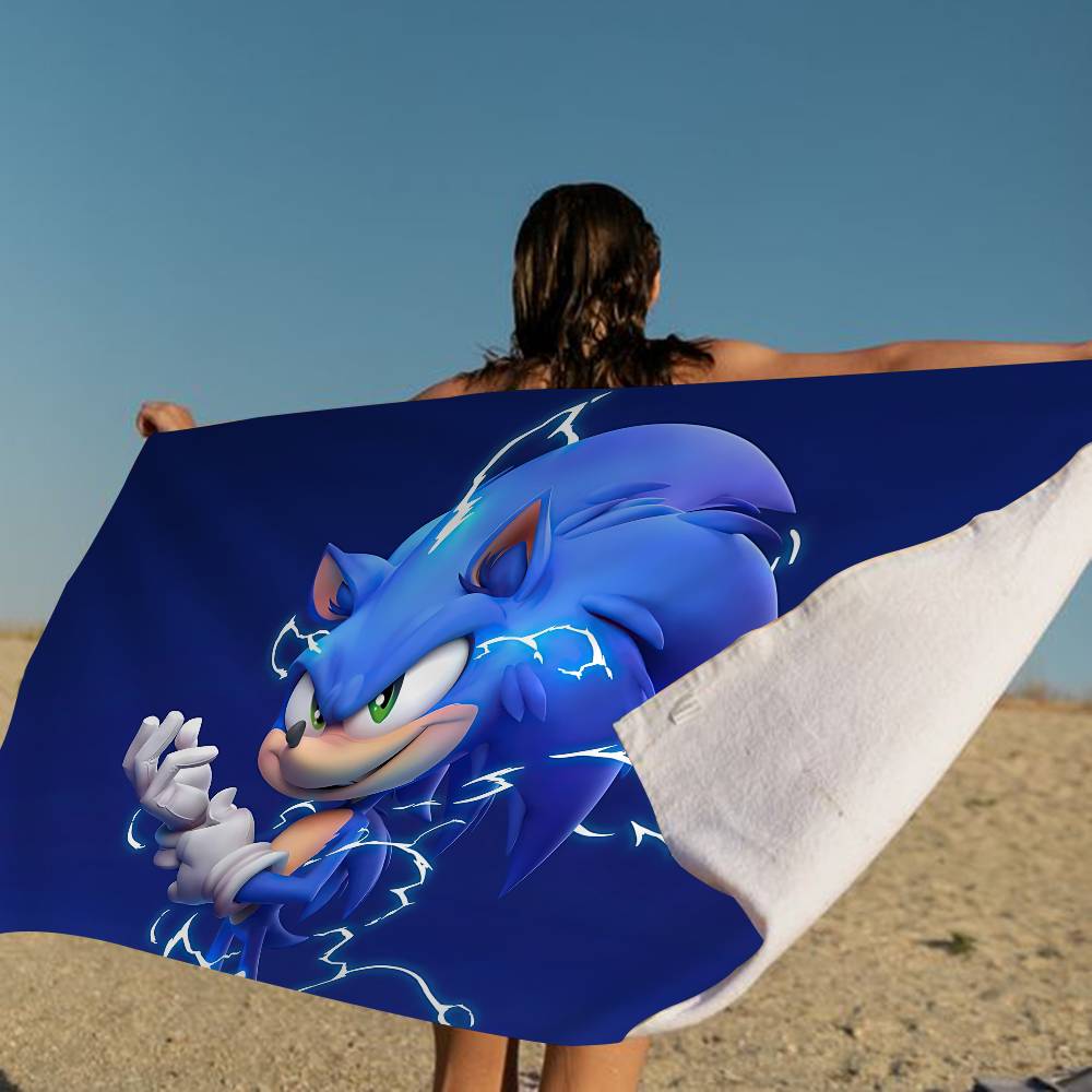 Blue Cartoon Anime Classic Character Hit Movie Sonic Microfiber Printed Beach Towel Mountain Climbing Yoga Beach Swimming