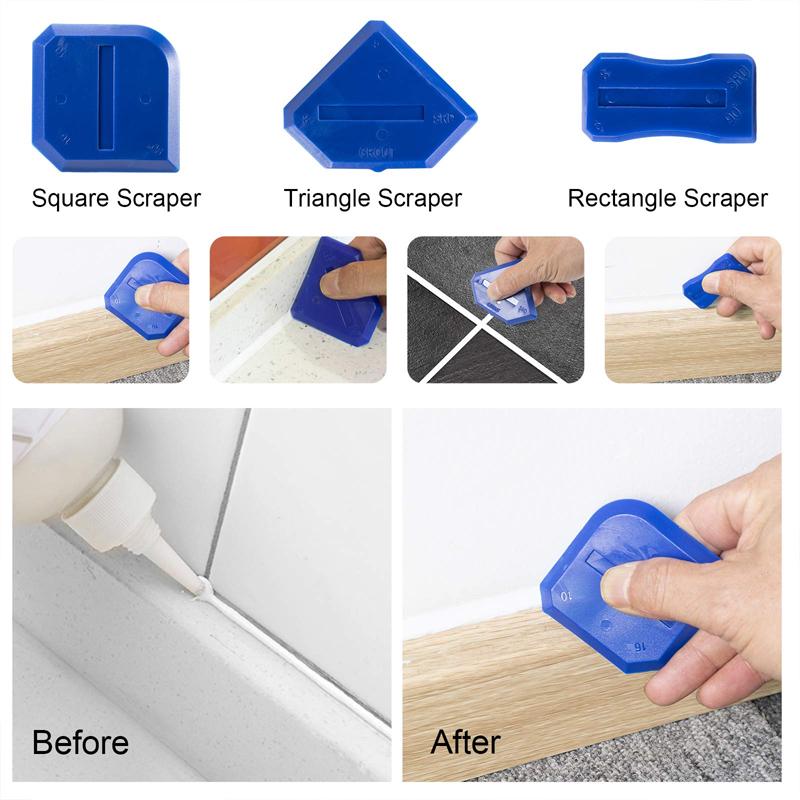 3 in 1 Silicone Caulking Tool Sealant Finishing Tool with Grout Scraper Scratch Awl 6 Exchange Silicone Pads 25 Finger Cots