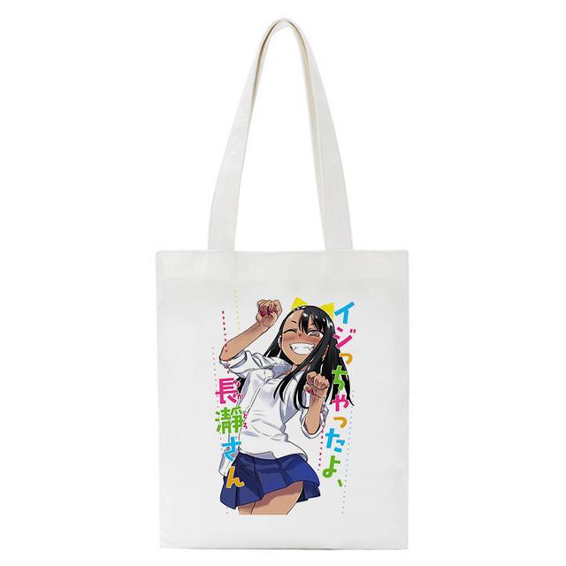 Japanese Anime Please Don't Bully Me, Nagatoro Cartoon Manga Shopper Bags Handbags Shoulder Bags Funny Canvas Shopping Tote Bag