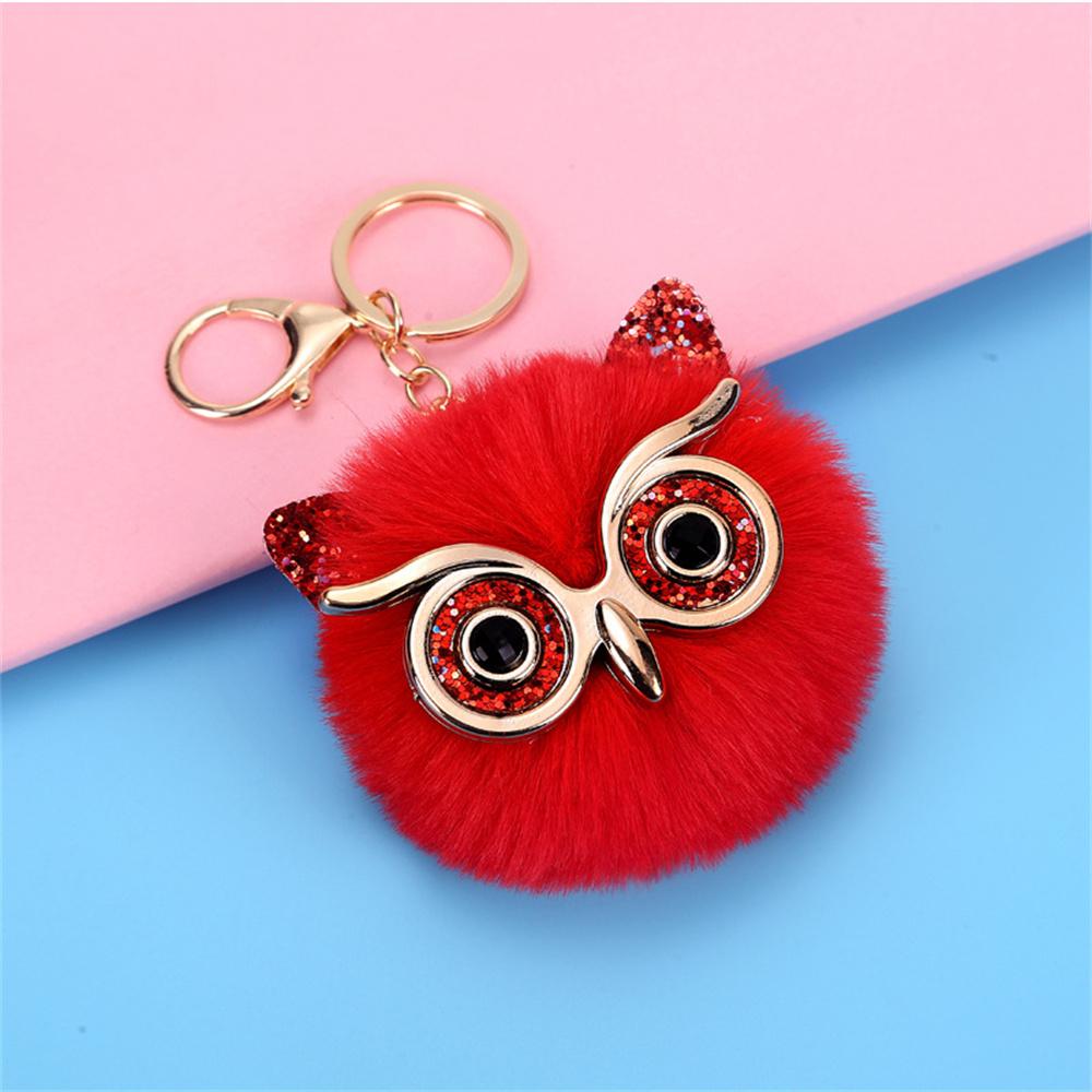 Cute Fluffy Pompom Owl Keychain Big Eyes Sequins Keyring Charms Bag Pendant Car Trinket Best Gift Key Ring Accessories