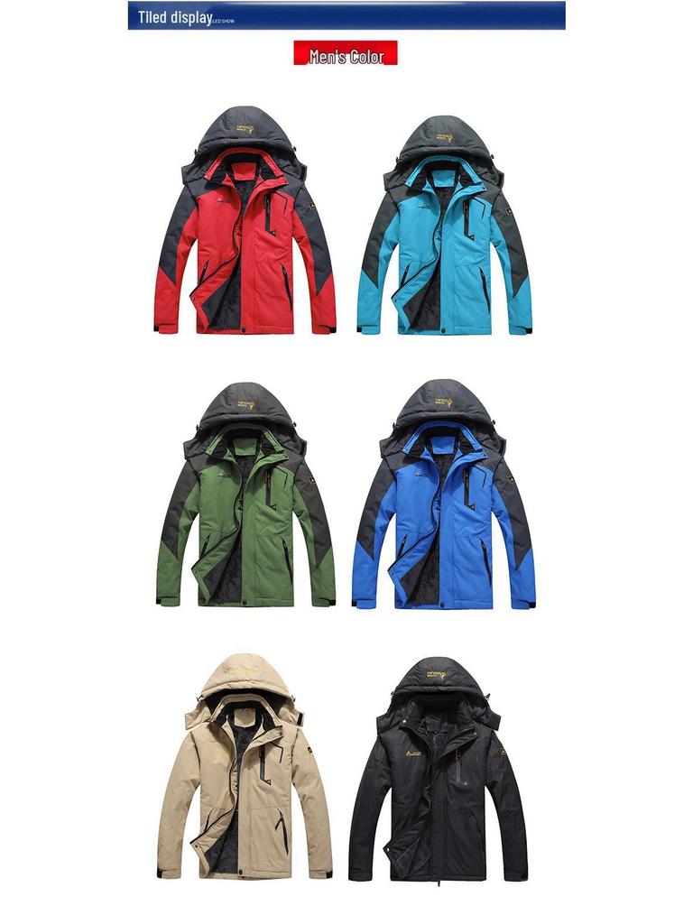 Unisex Plus Size Fleece-Lined Ski and Cycling Jacket with Thick Cotton Padding