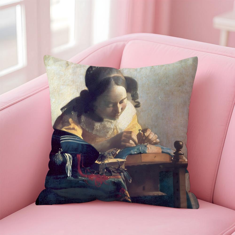 Artistic JJohannes Vermeer Cushion Cover Pillow Case Ultra Soft Skin Friendly Fabric Cloud Like Comfort Concealed Zipper
