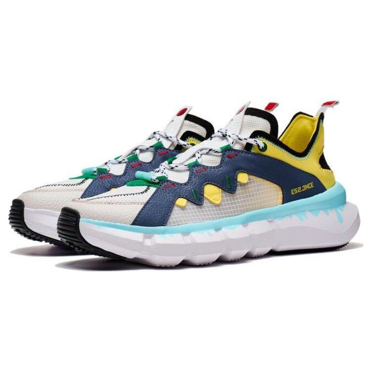 Li Ning Wudao Slip Resistant Durable Low Top Retro Basketball Shoes Men sneakers White Blue Yellow ABCT049-3