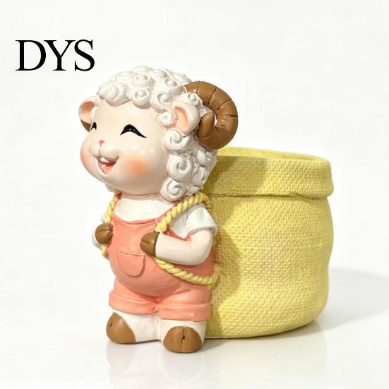 Unique Resin Craft Pot Cute Lamb Planter, Cartoon Sheep Carring Bag Plant Pot, Succulents for Home Office Small Flower Succulents, Houseplants,