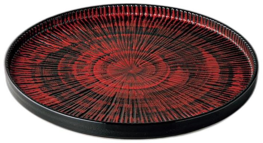 Black Yuzu and Red Brushed Shinogi Plate x 23 x Large Plate Setomonohonpo 7.5" [23 1.7cm] Western-style