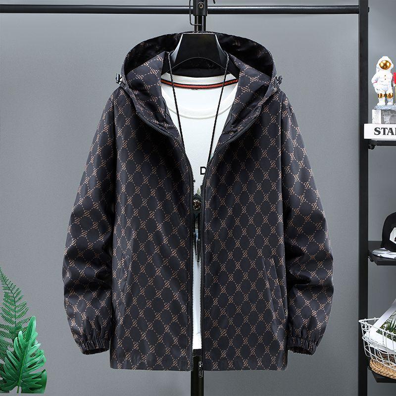 

Spring and Autumn Printed Hooded Casual Jacket Men s Versatile New Trendy Jacket L