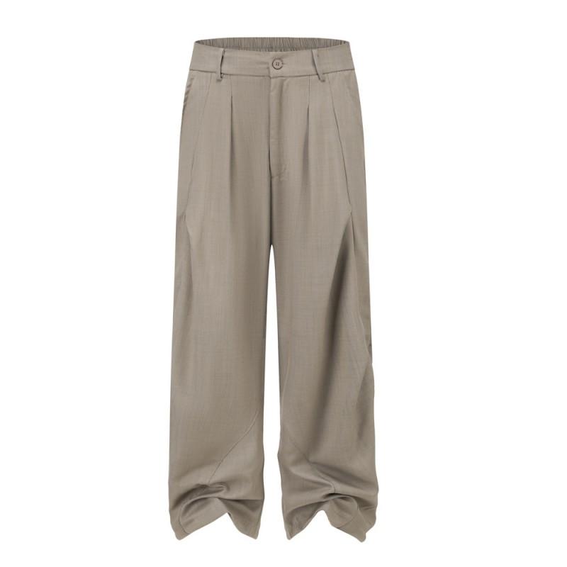 Japanese Retro Pleated Loose Wide Leg Trousers Unisex Casual Pants With Pocket Detail