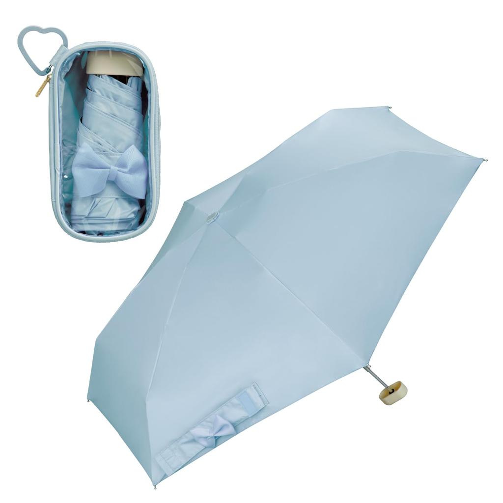 RIZZFUL PARASOL Light UV Suitable for Sun and Folding 47cm Clear Stylish and Heart Ribbon Wpc. Parasol, Aquamarine/Sax, 100% Blocking, 100%