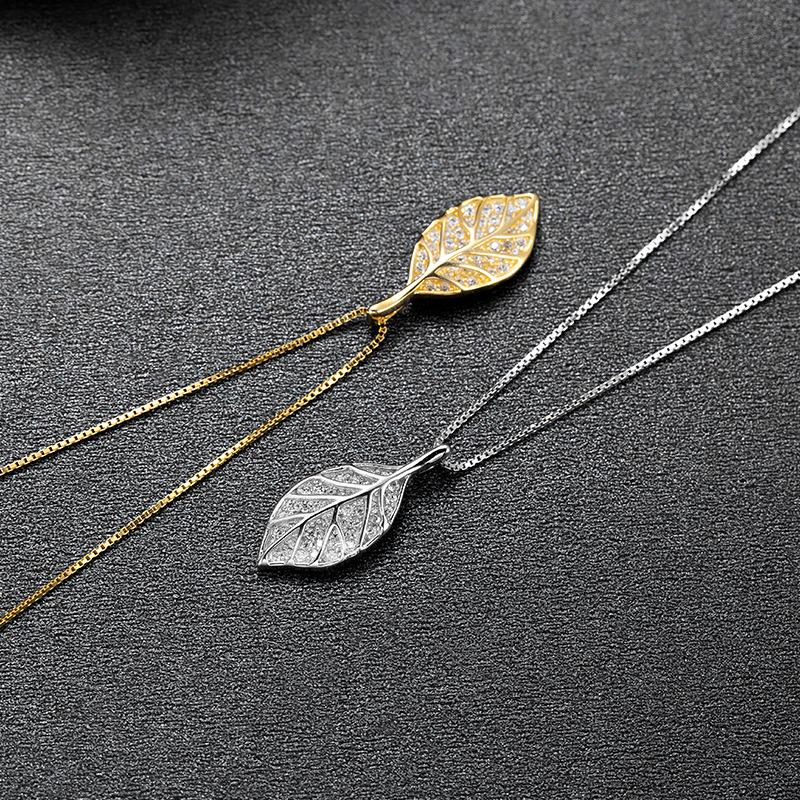 Banyan Tree Silver Forest Series Micro-Diamond Leaf Necklace for Women