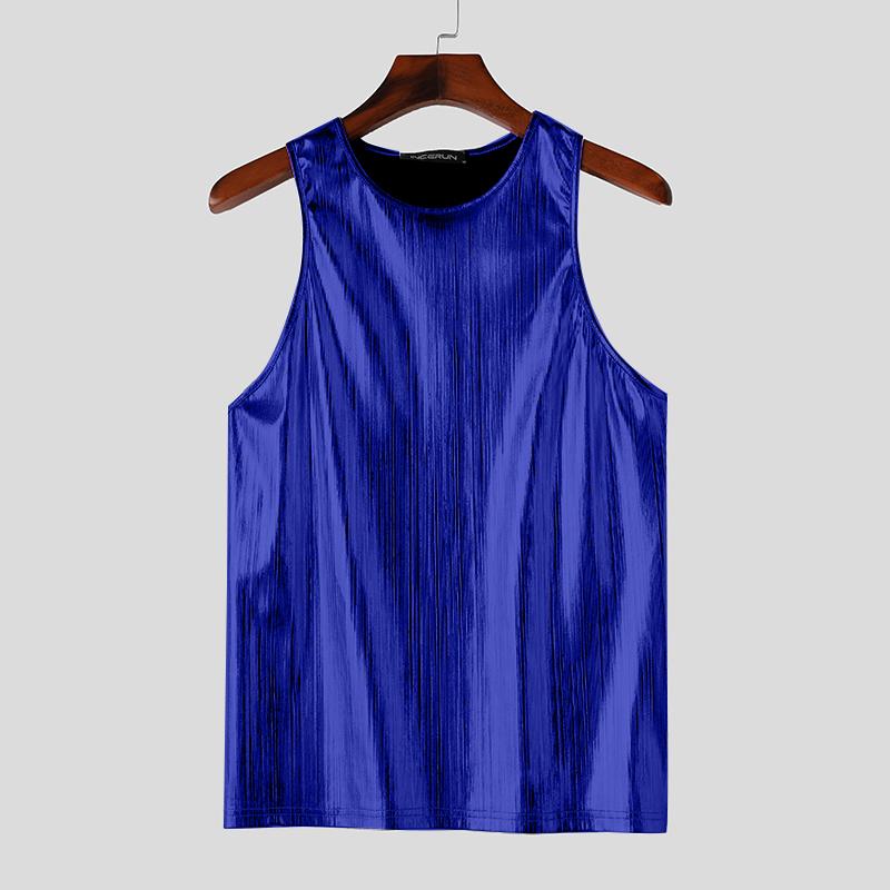 

INCERUN мужские летние блестящие топы без рукавов жилет вечерние клубная одежда для ночного клуба 2XL синий