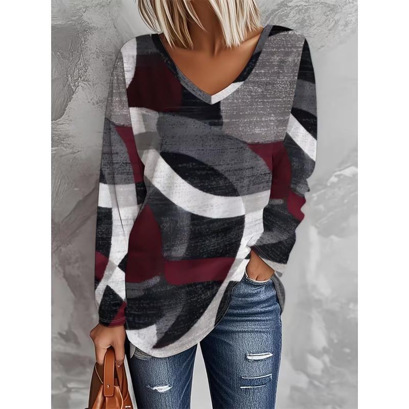 Women's casual long sleeve V-neck T-shirt