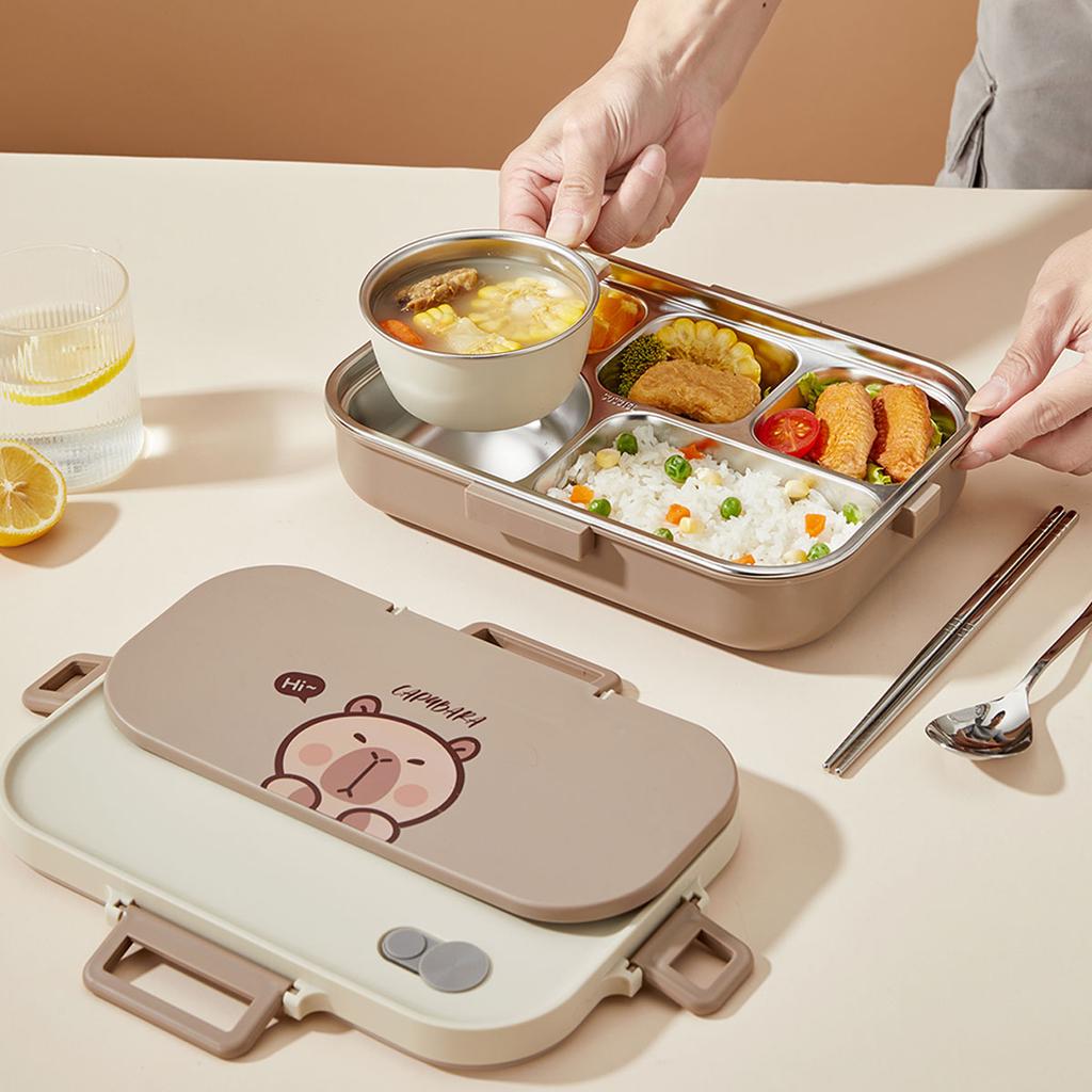 WORTHBUY Cute Capybara 304 Stainless Steel Lunch Box With Cutlery  Portable Large Capacity Divided Bento Box Microwave Safe