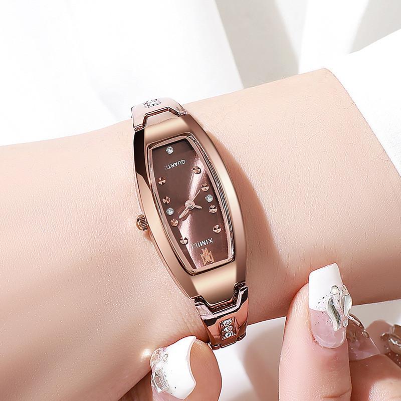 Elegant Fashion Oval Diamond Embellished Ladies Watch With Quartz Movement For Casual Wear