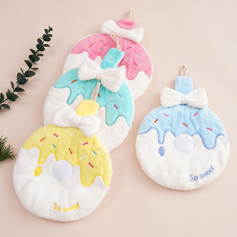 1Pcs Cute Donut Towel with Hanging Function Absorbent and Soft Not Easy To Shed Hair Kitchen and Bathroom Small Towel