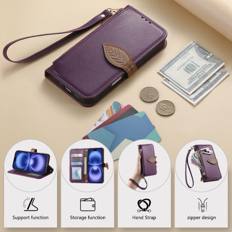 Flip-Ledertasche mit Riemen, Kartenfach, Ständer für iPhone-Serie