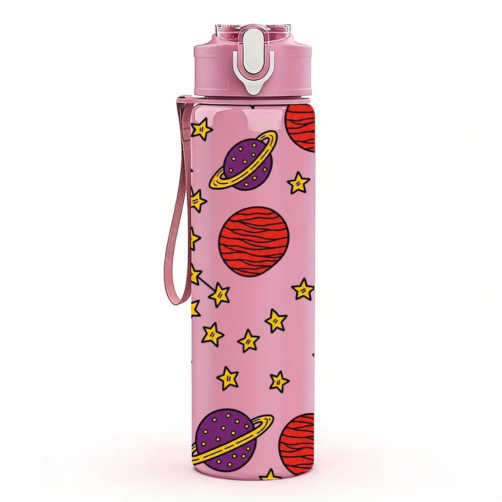 1PC Space Planet Star Pattern 750ml Color Plastic Sports Water Bottle Leakproof Flip Straw Lid Suitable for Sports Office Home Use