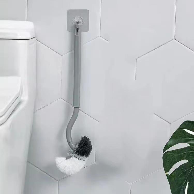 Wall-Mounted Long Handle Toilet Brush - No-Punch Bent Design for Efficient Cleaning