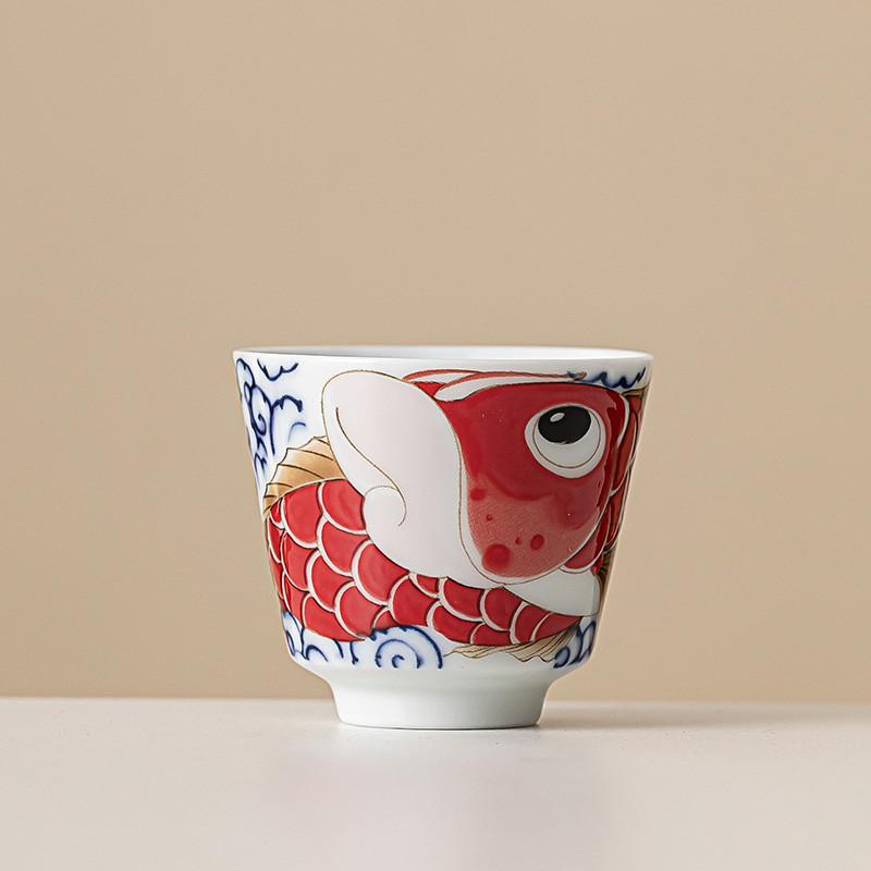 

1 Pc Chinese Vintage Porcelain Tea Cup Handmade Dragon Fish Ceramic Teacup Household Tea Bowl Teaware Personal Meditation Cup 5.4x4.8cm 40ml