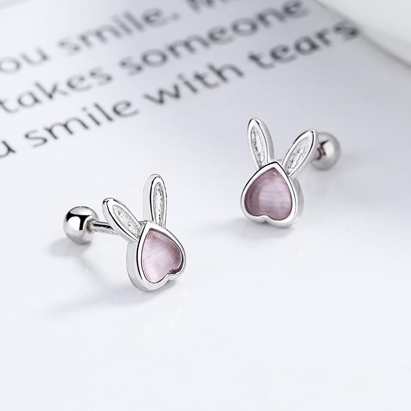 925 Sterling Silver Cute Rabbit Thread Stud Earrings For Women Kids Simple Ins Ear Wedding Party Jewelry Gift Female Pendientes