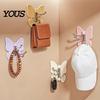 Hair Tie Holder Hook Rotating Butterfly Adhesive Wall Hooks, 3-Prong No-Drill Swivel Hangers, with Key Adjustable Angle Space-Saving Hook, for