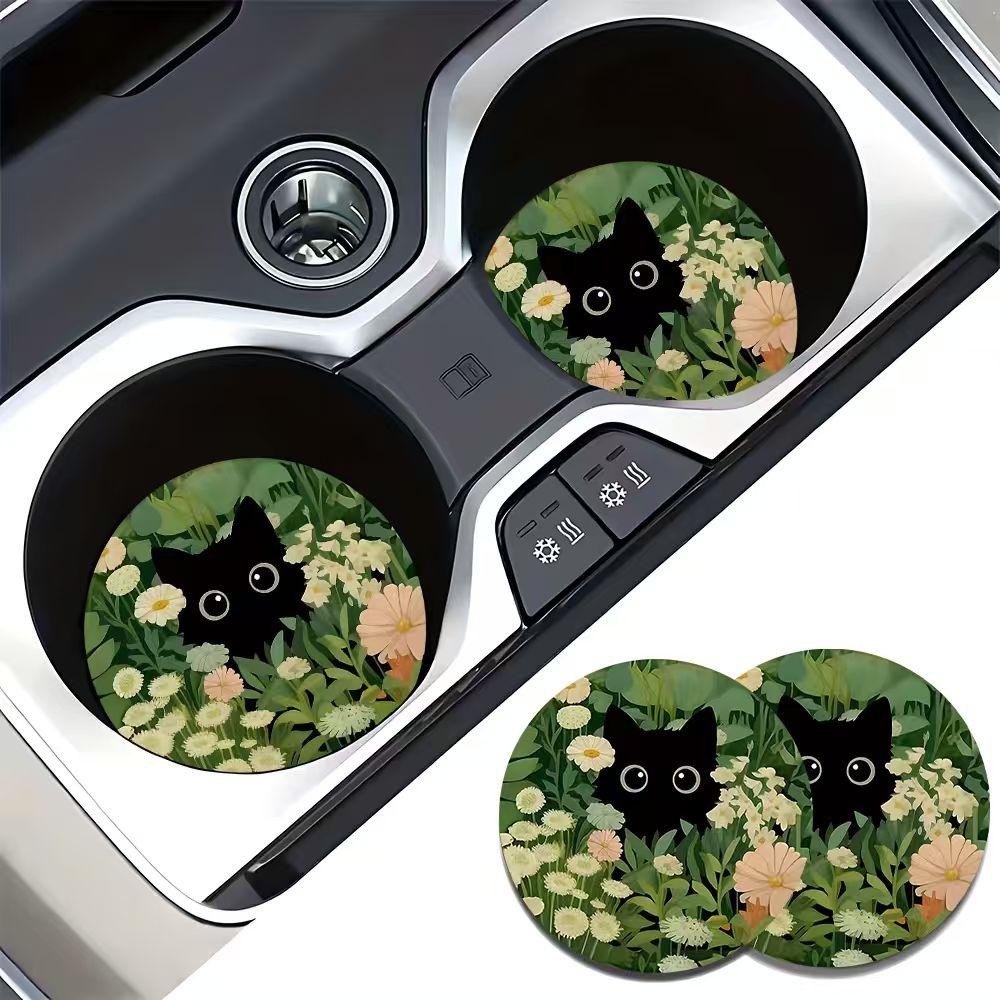 

2PCS Flower Cat Car Cup Mat Stand Anti slip Mat Bottle Stand Cup Mat Car Interior Anti slip Cup Stand