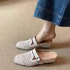 Sheepskin version~ French woven holiday slope heel bag head cool slippers women wear one pedal belt buckle muller shoes