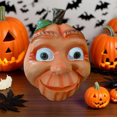 Halloween Pumpkin Statue with Expression Cartoon Pumpkin Head Resin Figurine Sculpture Indoor Outdoor Garden Desktop Decoration