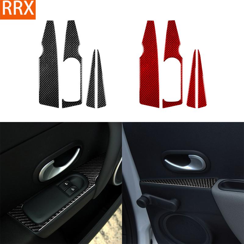 For Renault Clio 3 2006-2012 Real Carbon Fiber Stickers Door Window Lift Armrest Control Panel Car Accessories Decorative