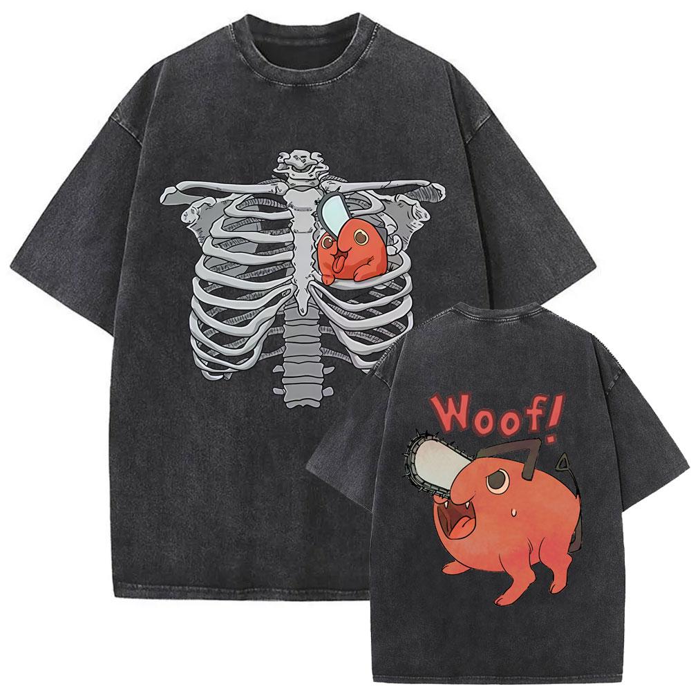 Anime Chainsaw Man Washed Retro Tshirt Cartoon Makima Graphic T Shirts Men Women Manga Vintage Oversized Tshirts Streetwear