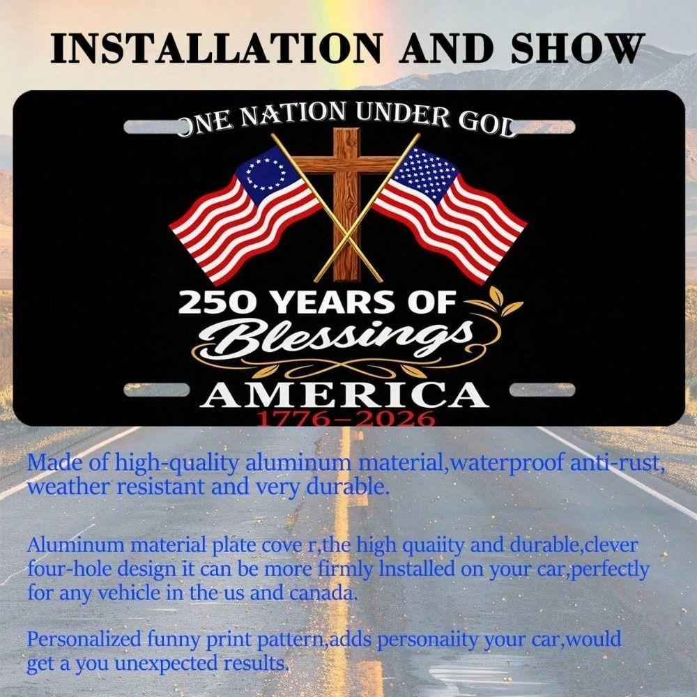 US 250th Anniversary Aluminum License Plate 15x30 Cm Patriotic 1776-2026 Car & Truck Tag, Anti-Corrosion Gift for Collectors