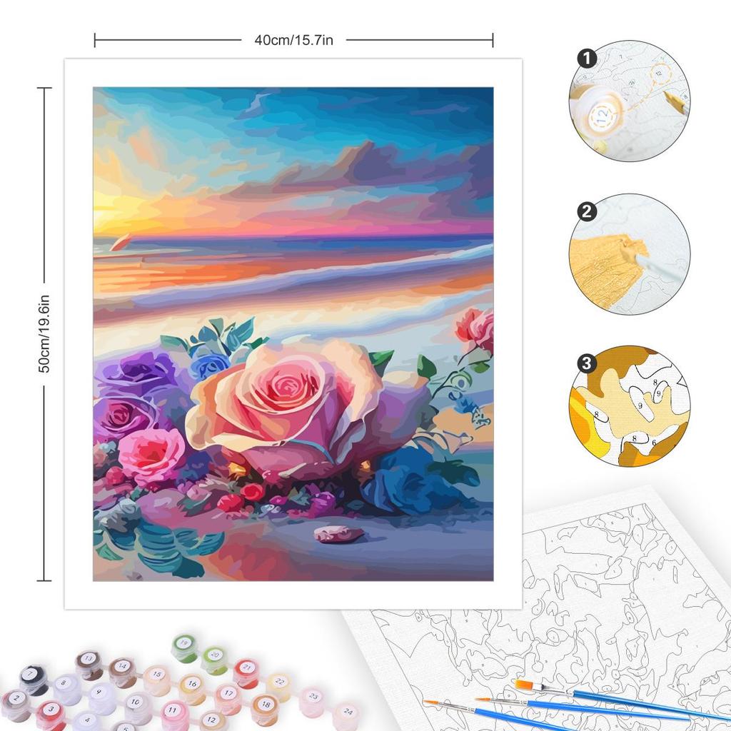 Frame Painting By Numbers For Adults Handiwork Rose Beach Landscape Markers By Numbers Decorative Painting For Home Decors 40x50