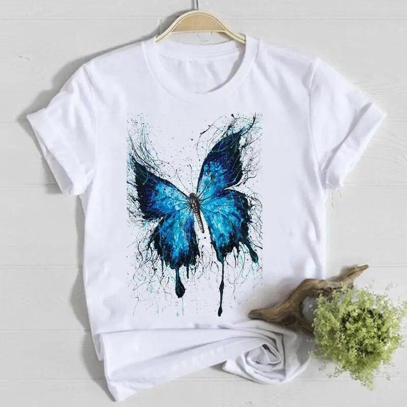 Butterfly Cute Sweet Lovely Casual Tee Top Short Sleeve Shirt Lady Clothes Fashion Tshirt Summer Female T Women Graphic T-shirts