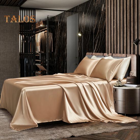 Solid Color Satin Sheet Glossy Bed Sheet Pillowcases Wrinkle-Free Cooling Silky Fitted Sheet Pillow Cover for Twin Full Queen King Size