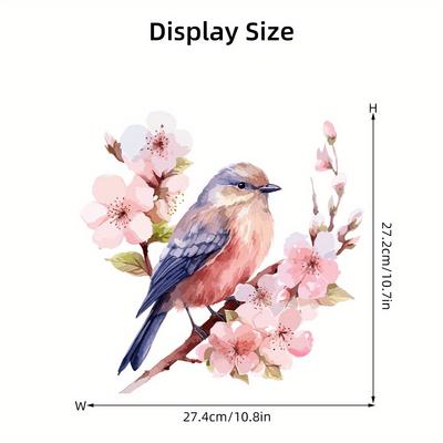 Watercolor Beautiful Bird Flower Toilet Spring Stickers Removable For Bedroom Living Room Toilet Decoration Wall Decals