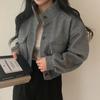 Korean Chic Autumn Retro Niche Stand-up Collar Single-breasted Loose Casual Versatile Long-sleeved Woolen Coat for Women