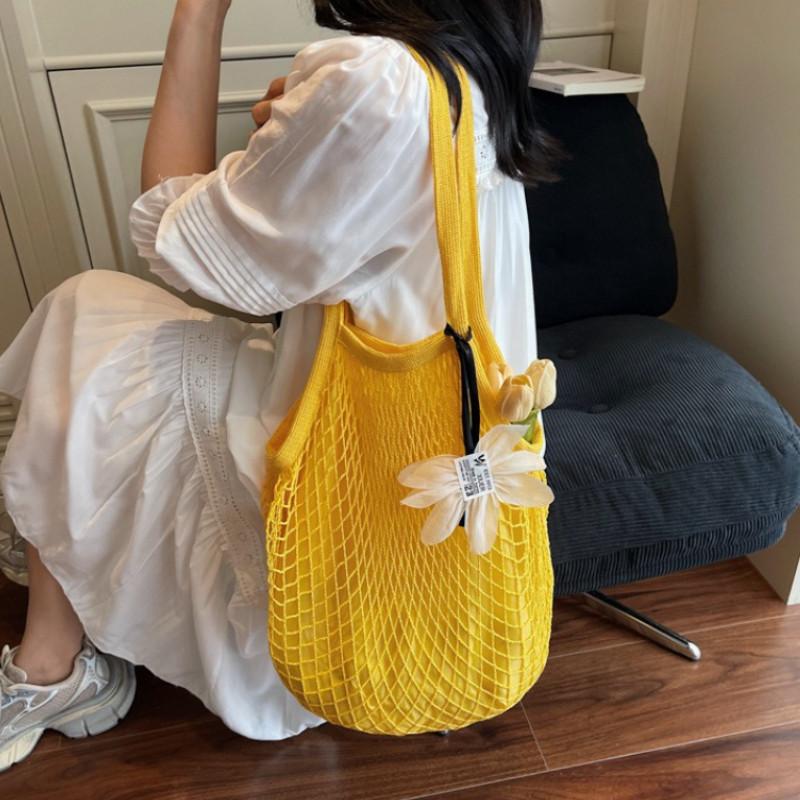 Lazy Style Hollow Out Woven Mesh Tote Bag for Women 2026 New Arrival Versatile Commute Single Shoulder Bag Large Capacity Vacation Beach Bag