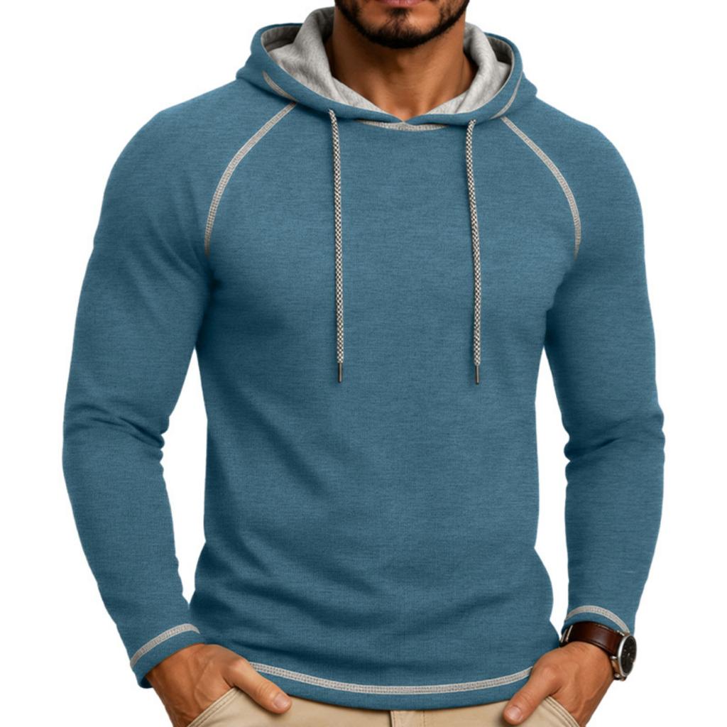 Men's Long Sleeve Hoodie Pullover Lightweight Athletic Sweatshirt with Drawstring Hood and Raglan Sleeves for Outdoor Sports and Casual Wear