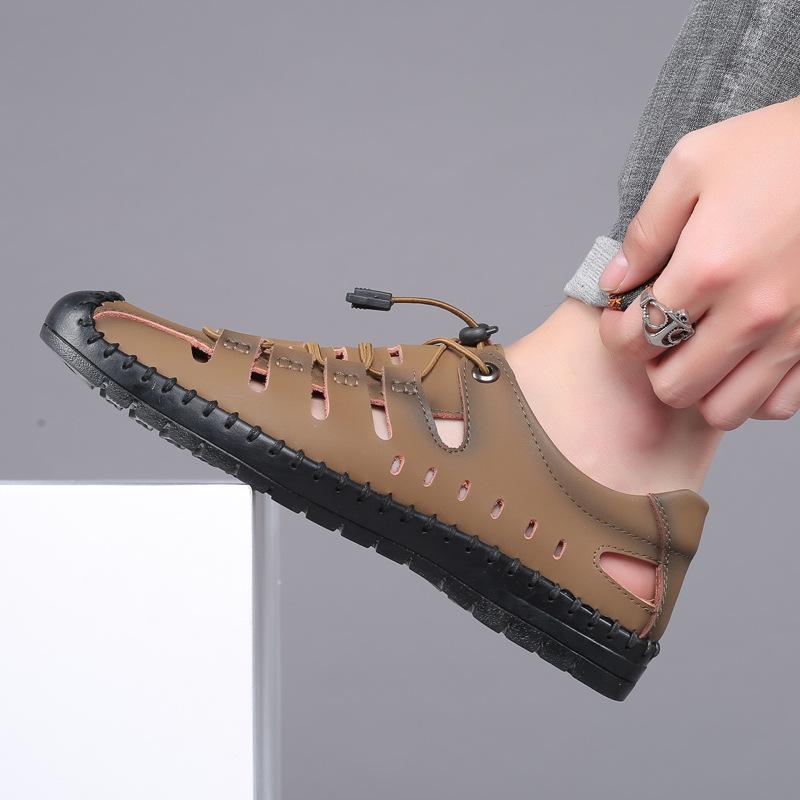 Summer New Men's Leather Sandals Leather Breathable Hole Shoes Hollow Men's Casual Leather Shoes Men's Shoes Trade Shoes