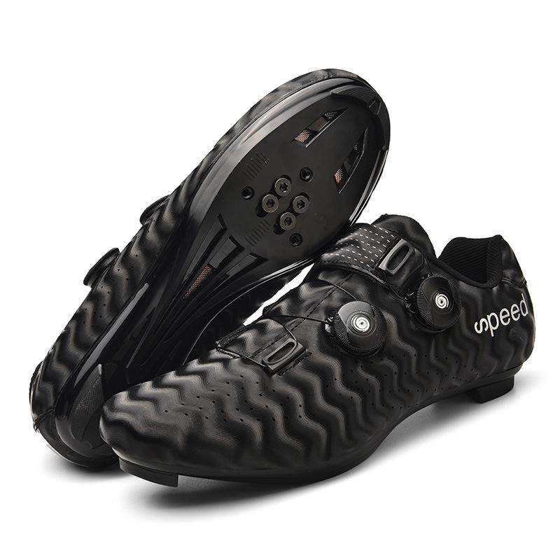 3368 Scarpe da Ciclismo Uomo Donna Serratura per Bicicletta Fondo in Gomma Senza Tacchette Mountain Bike Strada Bassa Tomaia Rigida Bottone Rotante Duro