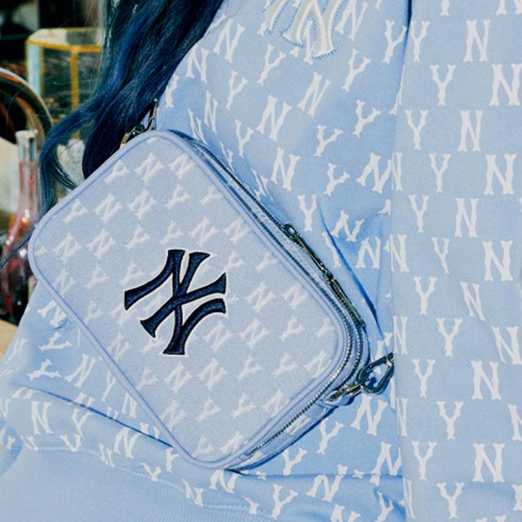 New MLB Monogram Collection Polyester Combo Bag Camera Bag Crossbody Bag Shoulder Bag Unisex Haze Blue White 3ACRS022N-50BLL