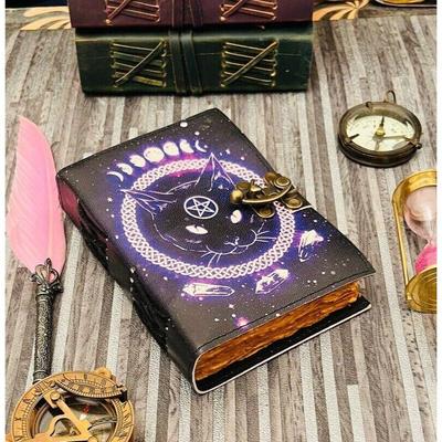 Ēģiptes kaķu dievietes ādas drukas žurnāls Wiccan Spell Book Of Shadows Gift
