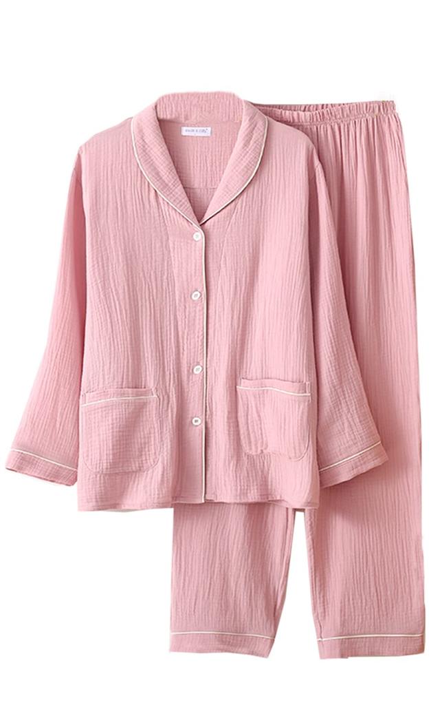 Yume Gauze Star Marshmallow Comfortable Perfect Gift for Day or Day Cherry Blossom Pajamas, Double-Layered Pajamas, 100% Cotton, Pattern, Cotton,