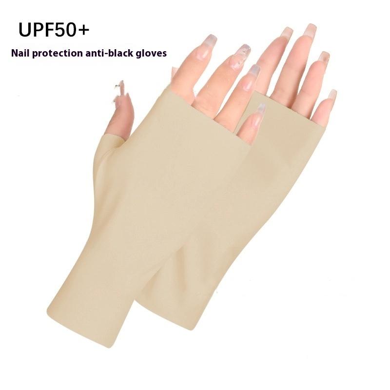 Pro Uv Protection Gloves For Nail Art Gel Nail Lamp Sunscreen Gloves Fingerless Hand Sun Care Thin Cool Ice Silk Silky Sun Glove