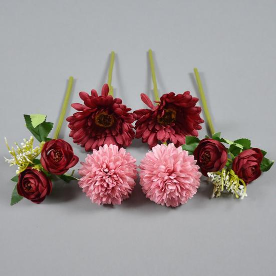 Künstlicher Chrysanthemen-Kugelblumen-Strauß Gemischte Kunstseiden-Hortensienblumen mit Chrysanthemen-Pfingstrosen für Brautstrauß Hochzeitsfeier Floristik