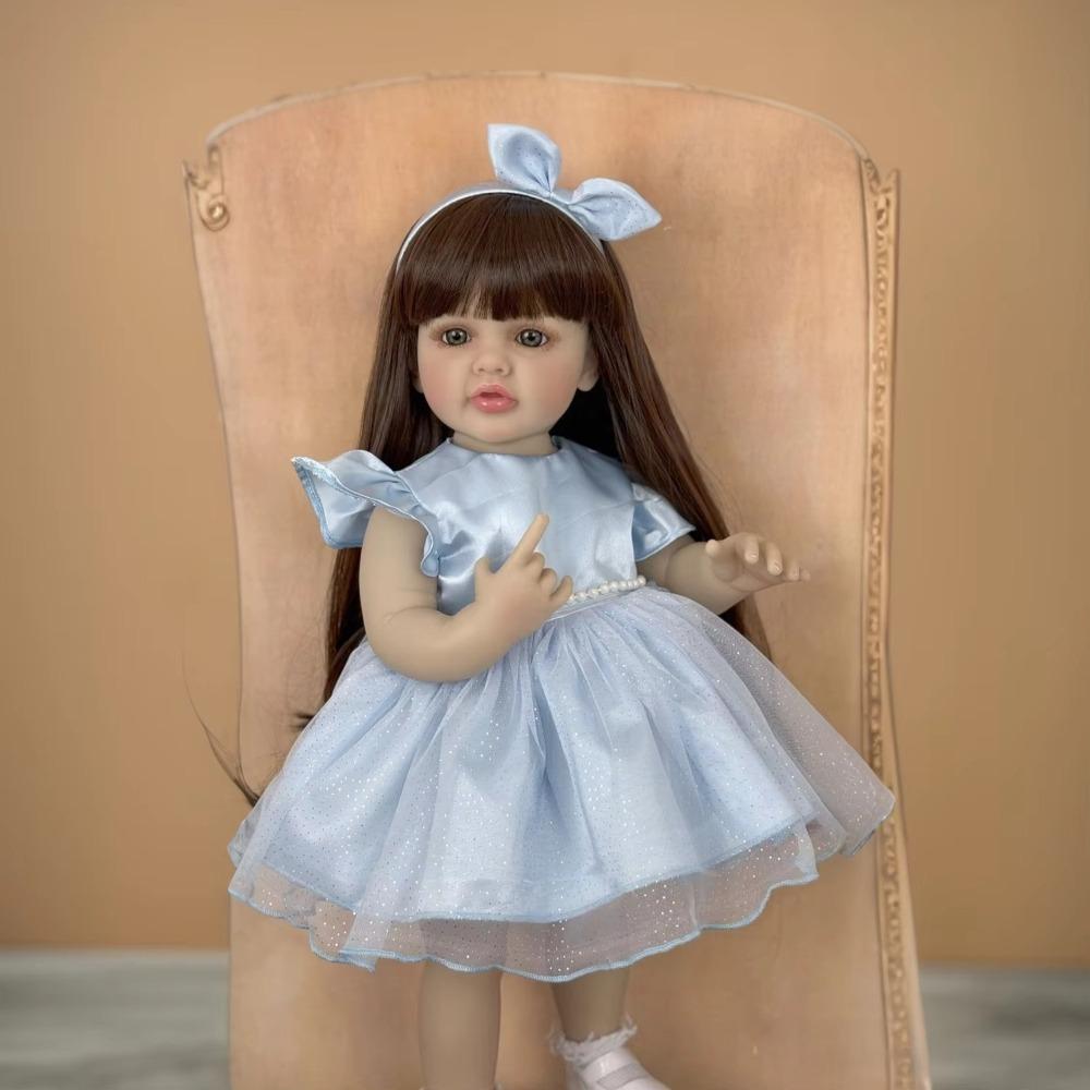 22'' 55cm Realistic Rebron Dolls Betty Full Vinyl Girl Doll Alive Rebirth Doll Can Stand Lifelike Simulation Baby Doll Wearing Floral Suits Kid Gift