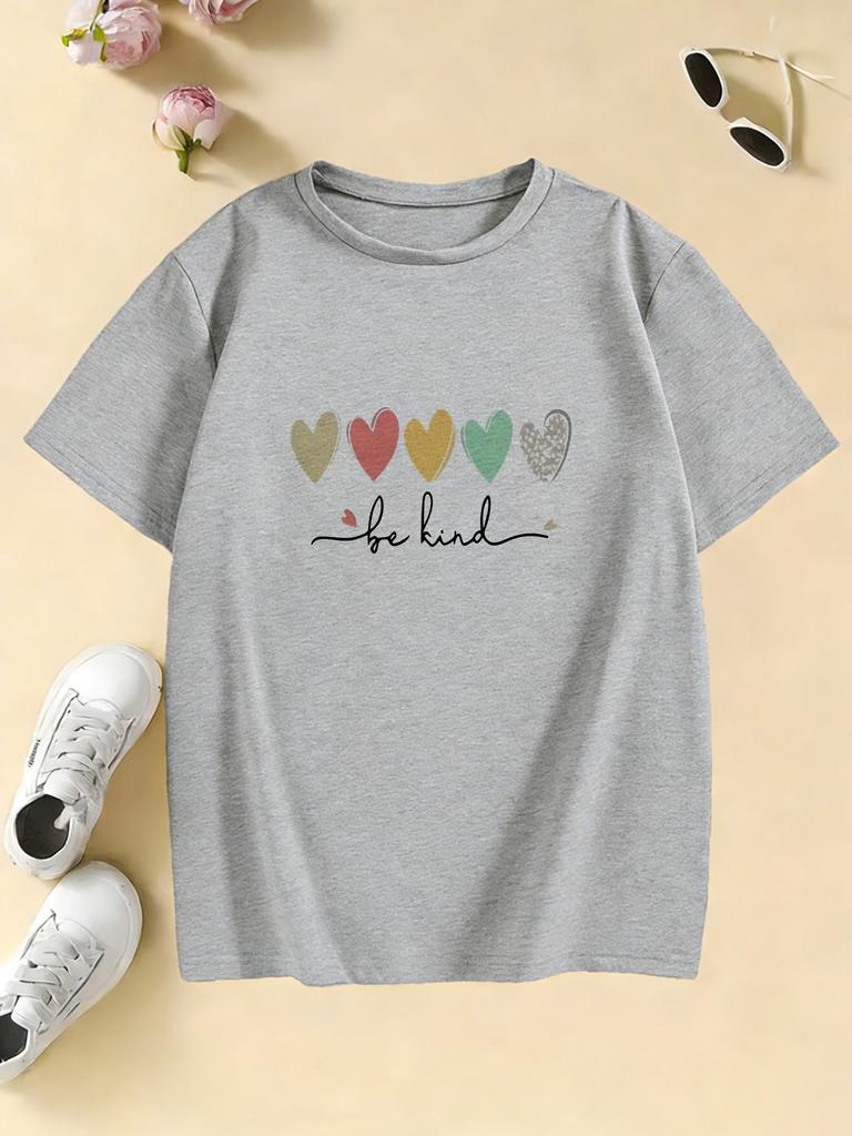 Be Kind Love Heart Colorful T Shirts Short Sleeve Kids Children's T-shirt Boys Girls Summer Spring Casual Top Tee Shirt