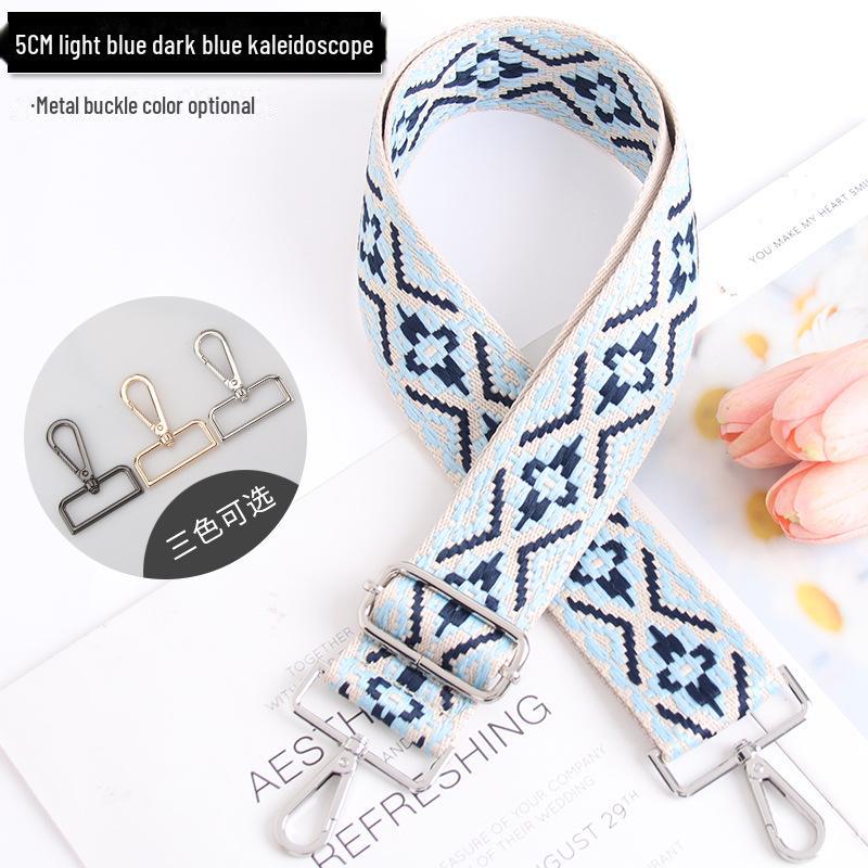 

5 см регулируемый многоцветный женский ремень для сумки - узор калейдоскопа, широкий, через плечо Bright Silver Buckle