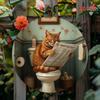 1pc 2D Round Aluminum Metal Sign Cat Reading Retro Wall Decor Humorous Bathroom Toilet Ornament Gift