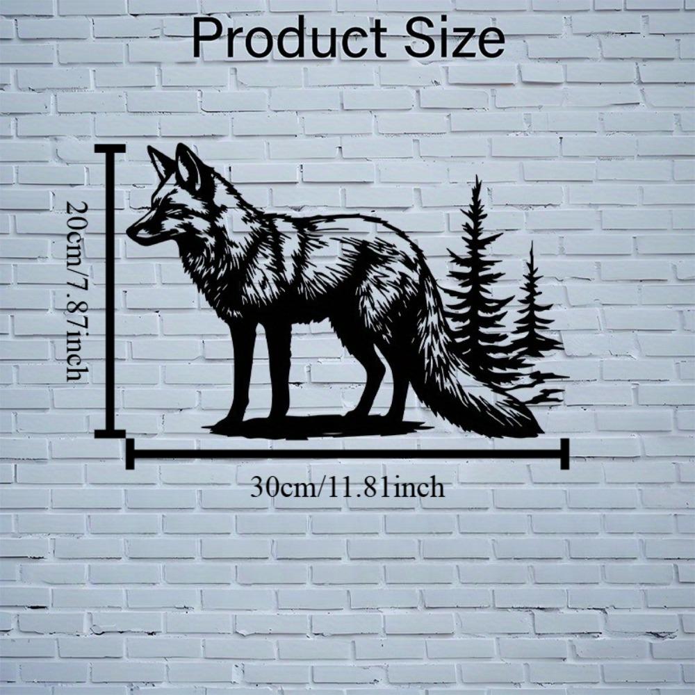 2D Flat Fox Pine Trees Metal Wall Art, Rustic Wildlife Silhouette Black Outdoor Decor for Living Room Cabin Office Indoor Outdoor Nature Inspired Sign