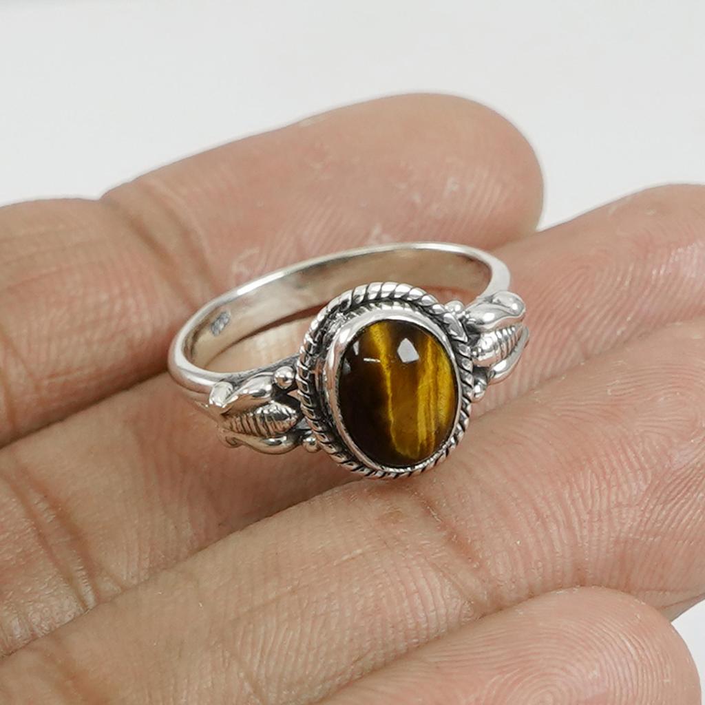 Oval Tiger Eye Ring, 925 Sterling Silver Anniversary Ring, Honey Bee Ring, Brown Gemstone Ring